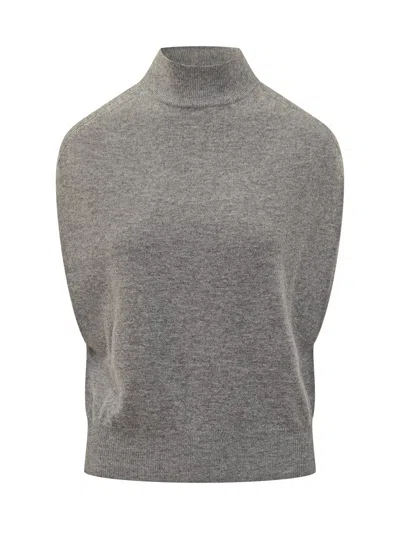 Semicouture Knit Dolcevita Gilet Vest In Grey Melange