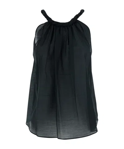 Semicouture Braided-neck Gathered Top In Black