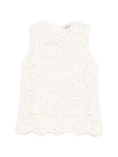 Semicouture Lace Top Round Neckline Scalloped Hem In White