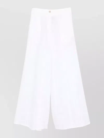 Semicouture Kym Linen Trousers Wide Leg Design In White