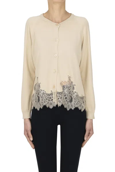 Semicouture Lace Hem Cardigan In Neutral