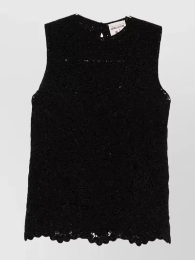 Semicouture Lace Sleeveless Top Scalloped Hem Keyhole Back In Yellow