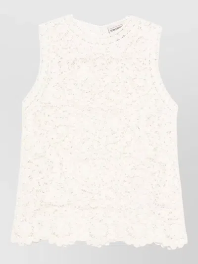Semicouture Lace Top Round Neckline Scalloped Hem In White