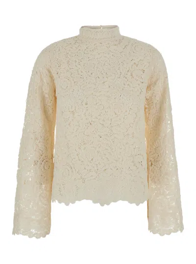 Semicouture Lace Turtleneck Sweater In Neutral