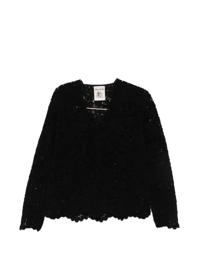 Semicouture Calanthe Lace Knit V Neck Sweater In Black