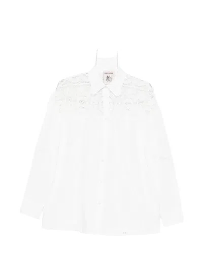 Semicouture Lace-panelled Embroidered Shirt In White