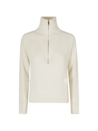 Semicouture Layered Panel Half-zip Sweater In White