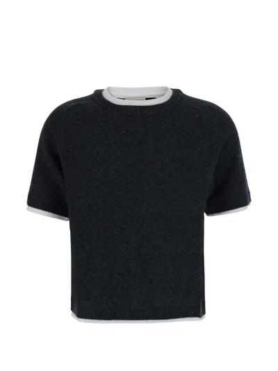 Semicouture Layered Short-sleeve Sweater In Blue
