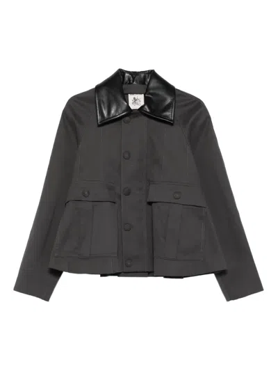 Semicouture Leather-collared Pleated Jacket In Black