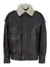 Semicouture Lapel Leather Jacket In Black