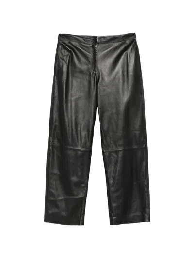 Semicouture Leather Wide-leg Trousers In Black