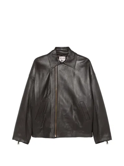 Semicouture Leather Zip-up Jacket In Black