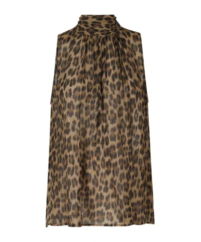 Semicouture Leopard-print Stand-collar Top In Animal Print
