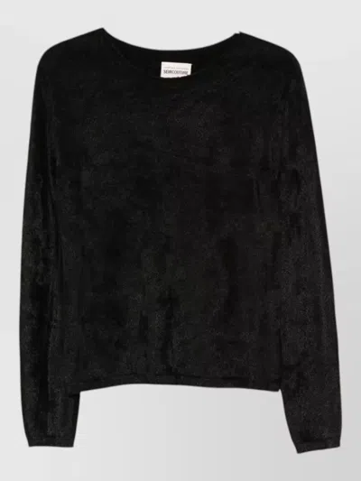 Semicouture Lettice Crewneck Sweater Fitted Long Sleeves In Black