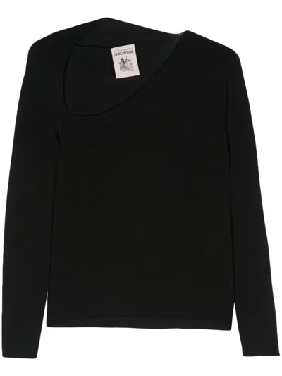 Semicouture Lia Boat Neck Sweater In Black