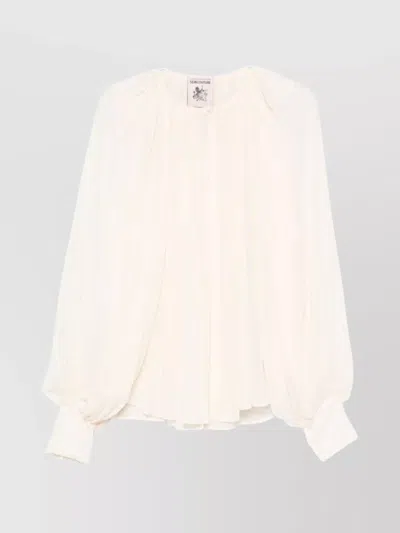 Semicouture Lightweight Long Sleeve Pleated Top In Neutral