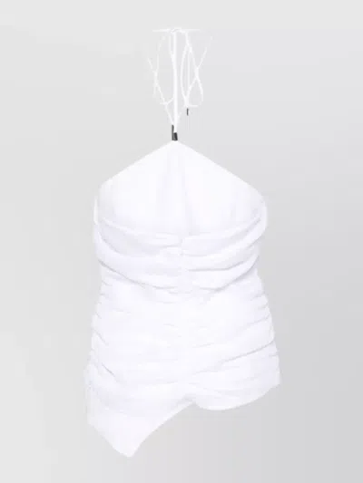 Semicouture Linen Halterneck Top Ruched Asymmetric Hem In White