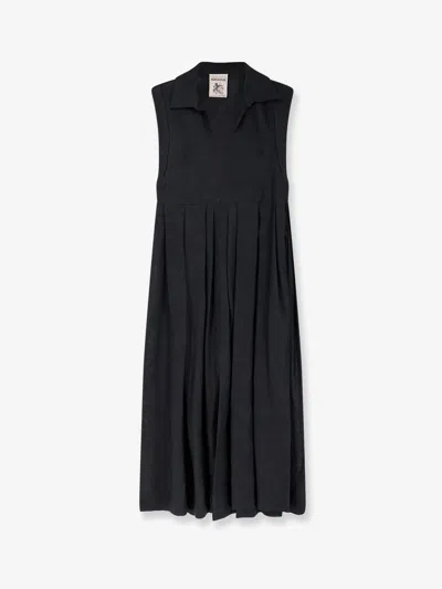 Semicouture Linen Long Dress In Black