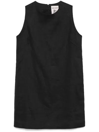 Semicouture Linen Mini Dress In Black