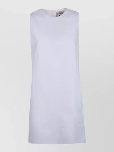 Semicouture Linen Mini Dress Round Neckline Sleeveless In Blue