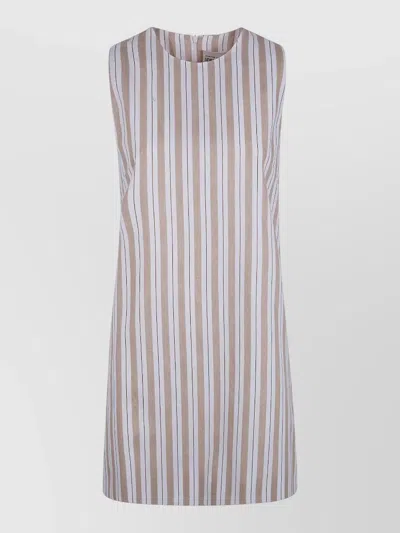 Semicouture Linen Mini Dress Sleeveless Vertical Stripes In Multi