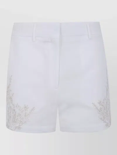 Semicouture Linen Pajama Shorts Embroidered Detail Belt Loops In White