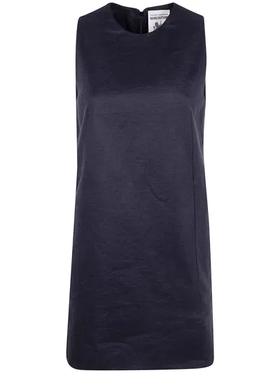 Semicouture Linen Dress Shorts Sleeveless Round Neck In Black
