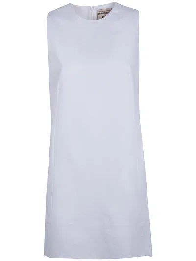 Semicouture Linen Mini Dress Round Neckline Sleeveless In Blue