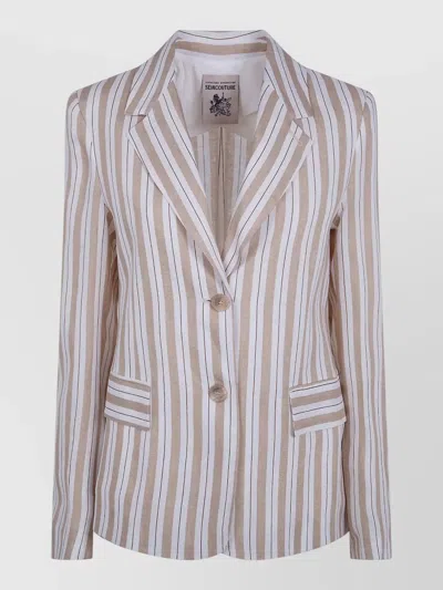 Semicouture Linen Stripe Tailored Jacket Front Pockets In Multi