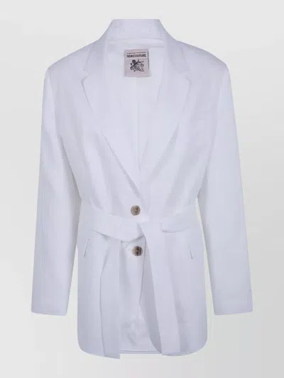 Semicouture Linen Tailoring Jacket Belted Waist Design In White