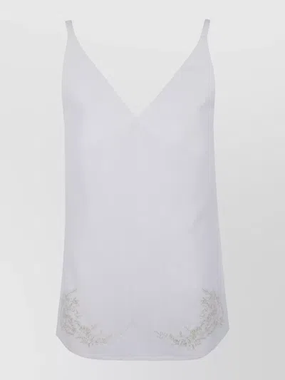 Semicouture Linen Top V Neckline Embroidered Straps In White