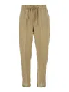 Semicouture Beige Pants With Elastic Waist With Drawstring In Linen Woman