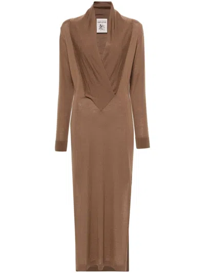 Semicouture Logo-embroidered Midi Dress In Brown