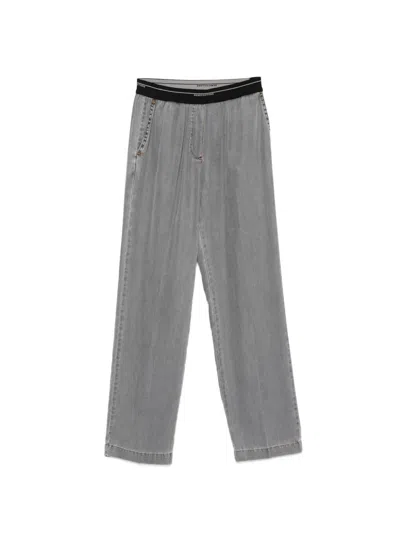 Semicouture Logo-waistband Trousers In Gray