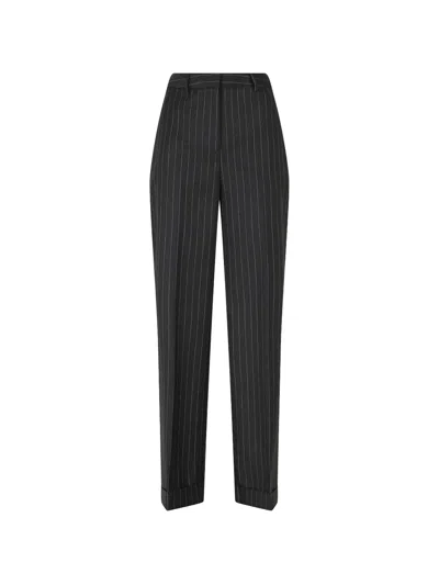 Semicouture Lola Pinstripe-pattern Turn-up Trousers In Black