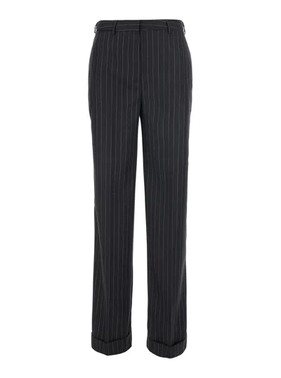 Semicouture Lola Stripe Wool-blend Regular-fit Pants For Women In Gray