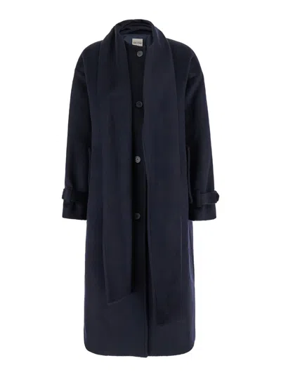 Semicouture Long Scarf Coat In Blu