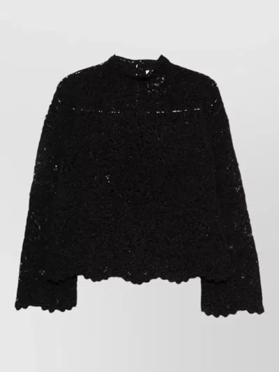 Semicouture Long Sleeve Crew Neck Textured Top In Black
