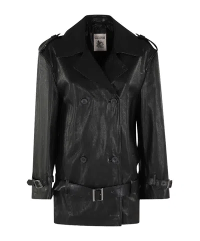 Semicouture Long-sleeved Leather Jacket In Black