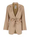 Semicouture Semi Couture Satin Blazer With Tailored Silhouette And Belted Waist In Nude