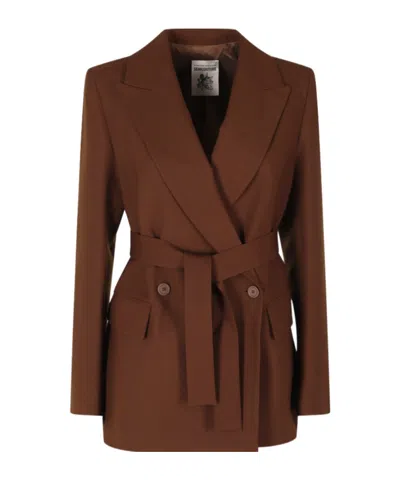 Semicouture Long-sleeve Belted Blazer In Brown