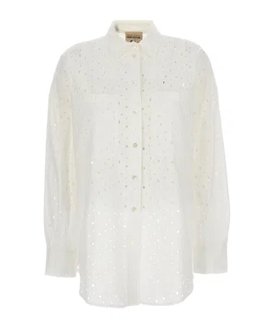 Semicouture Long-sleeved Hollow Shirt In White