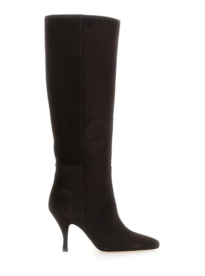 Semicouture Lucinda Knee-high Eco-suede Boots With Rounded Toe And Side Zip In Brown