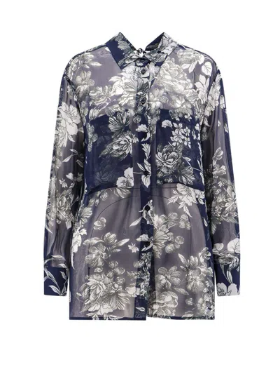 Semicouture Maddison Flower Print Shirt In Blue