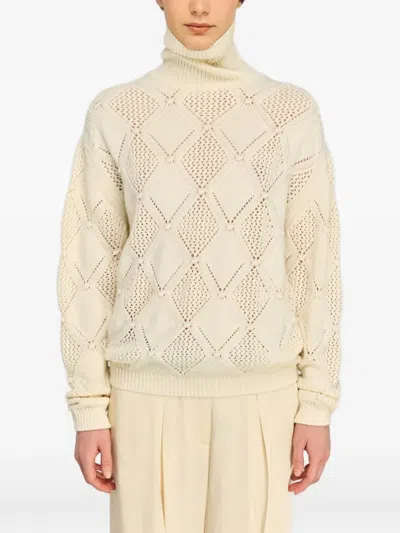 Semicouture Magdalena Diamond-pointelle Sweater In Brown