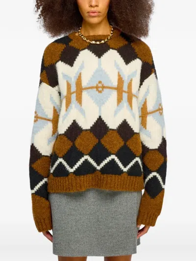 Semicouture Maglia Geometric-intarsia Sweater In Brown