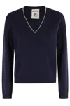 Semicouture Semi Couture Nahia V-neck Sweater With Rhinestone Detail In Blue