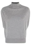 Semicouture Half Neck Sleeveless Sweater In Verity Vest Pattern In Gray