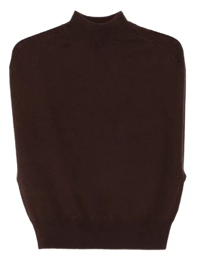 Semicouture Maglia Verity High-neck Sleeveless Top In Brown
