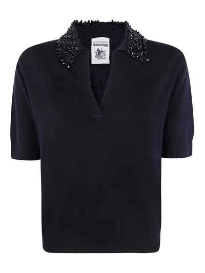 Semicouture Margy Short Sleeves Polo Neck In Black